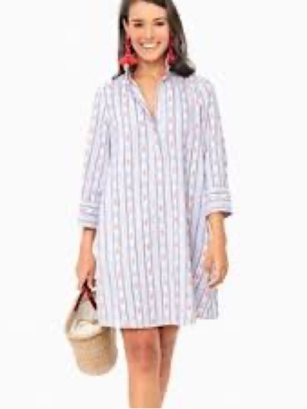 Tuckernuck Womens Blue Red Striped Cuffed Sleeve Tunic Dress Pockets M